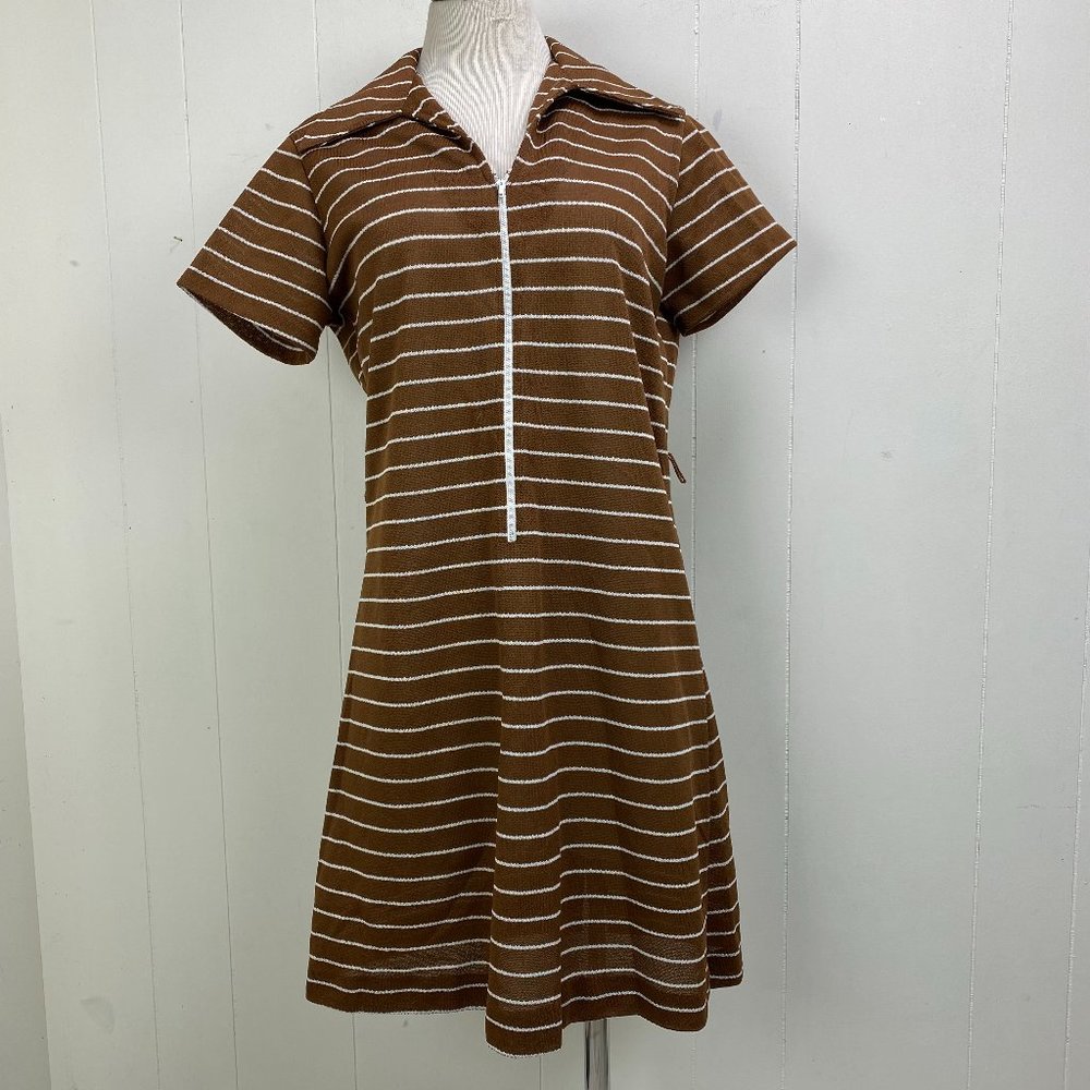 Vintage Brown w/ Vertical Stripe Zip Front Dress